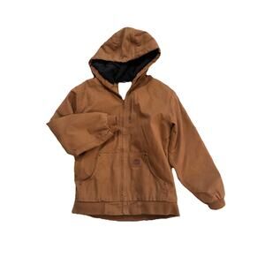 Cowboy Boy's Workwear Hooded Winter Jacket L Brown Canvas Thermal Lined